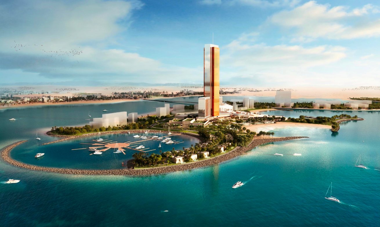 Wynn Al Marjan Island aerial masterplan render — the $5.1B integrated resort on Al Marjan Island, RAK